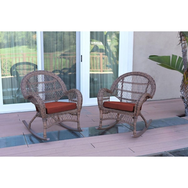 Propation W00210-R-2-FS018 Santa Maria Honey Wicker Rocker Chair with Red Cushion PR1081416 - main